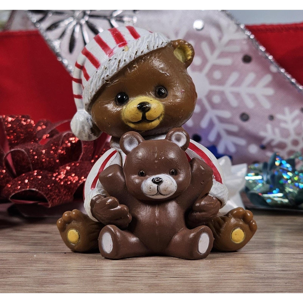 Vintage Bear Figurine Candy Cane Pajamas Teddy Bear 2.5 Inch