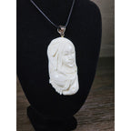 Vintage Buffalo Bone Carved Woman Pendant Necklace 2.5 x 1 Inch