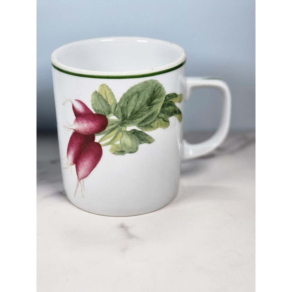 Vintage Lourioux Porcelain Botanical Mugs Set of 2 Radish Mushroom