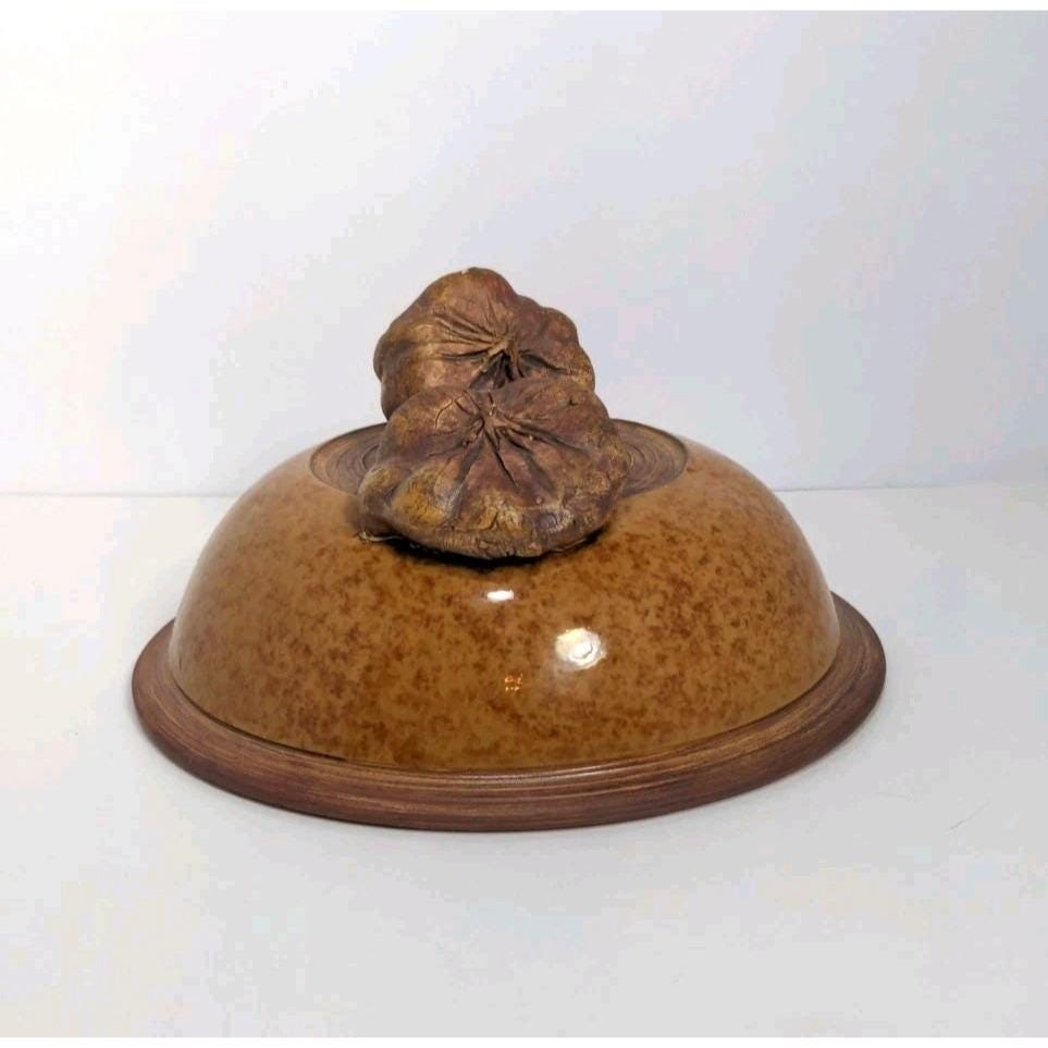 Ellen Evans Terrafirma Pottery Lid 1998 Garlic Brown Stoneware