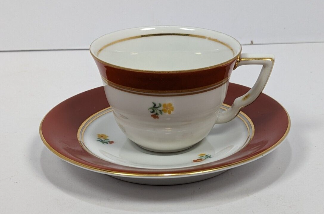 Floral Design Condol Saucer And Tea Cup With Gold Trim