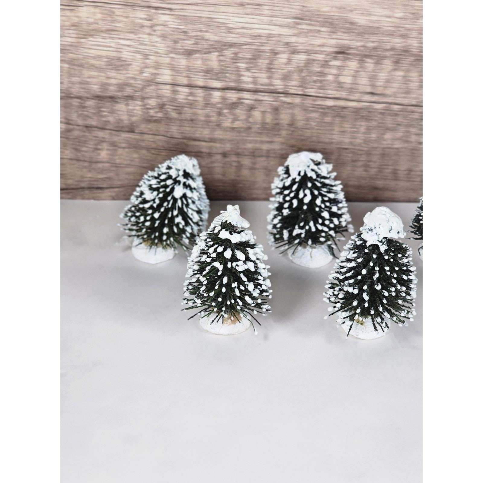 Miniature Christmas Village Trees Set of 8 Snow Dusted 2 Inch Trees