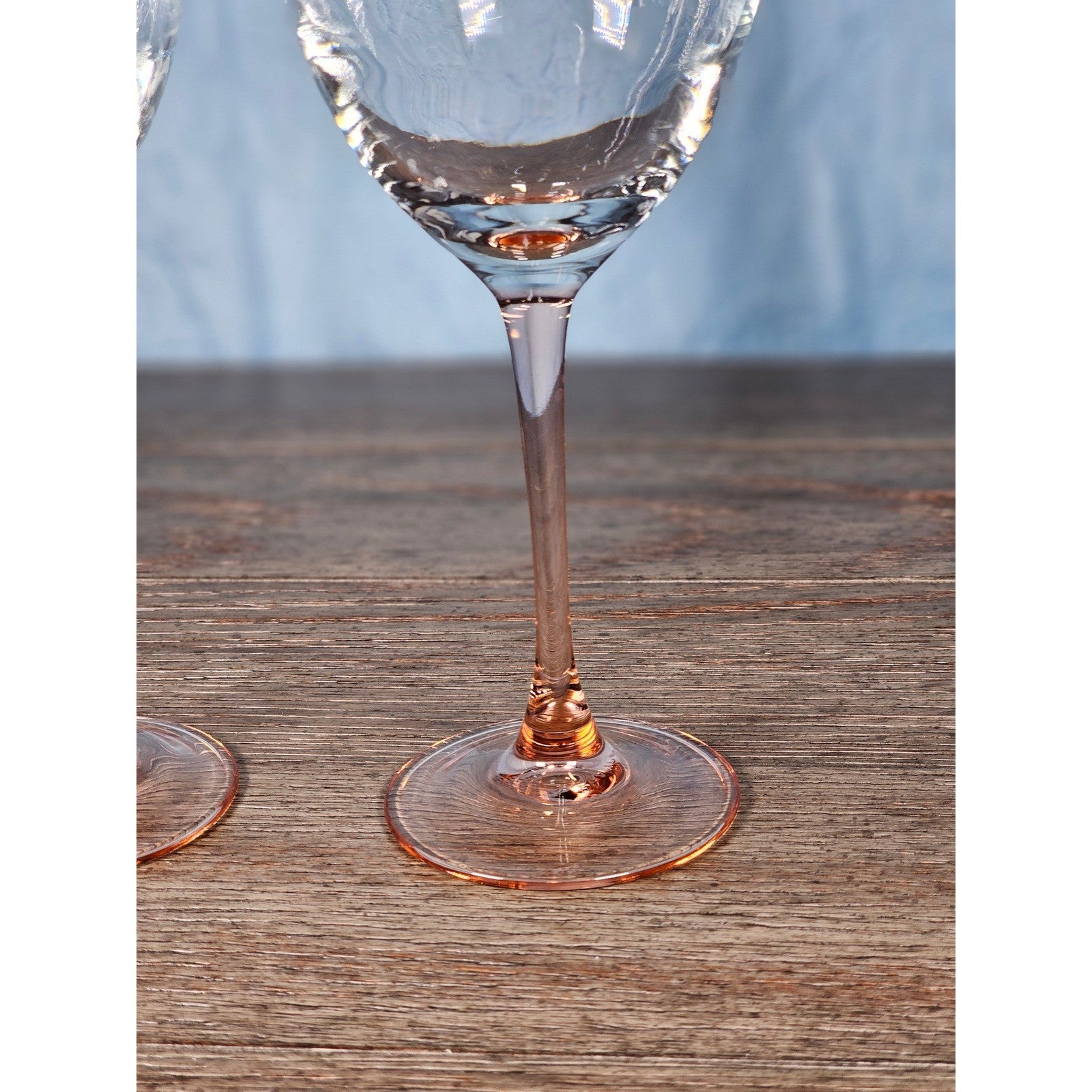 Vintage Pink Stem Wine Glasses Set of 2 Clear Bowl 8.5 Inch