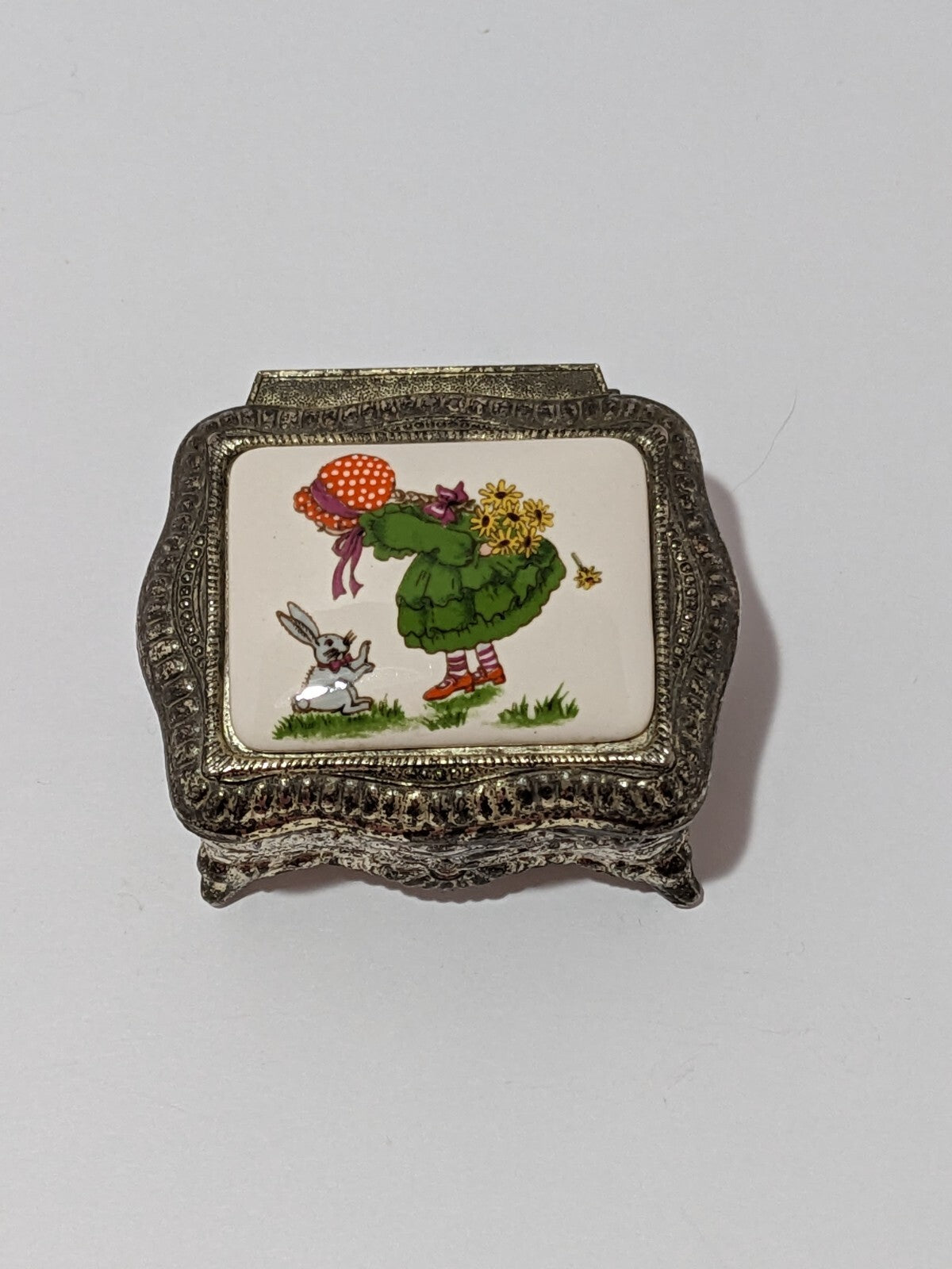 Vintage Silver Plated Trinket Box Red Felt Lined Made in Japan