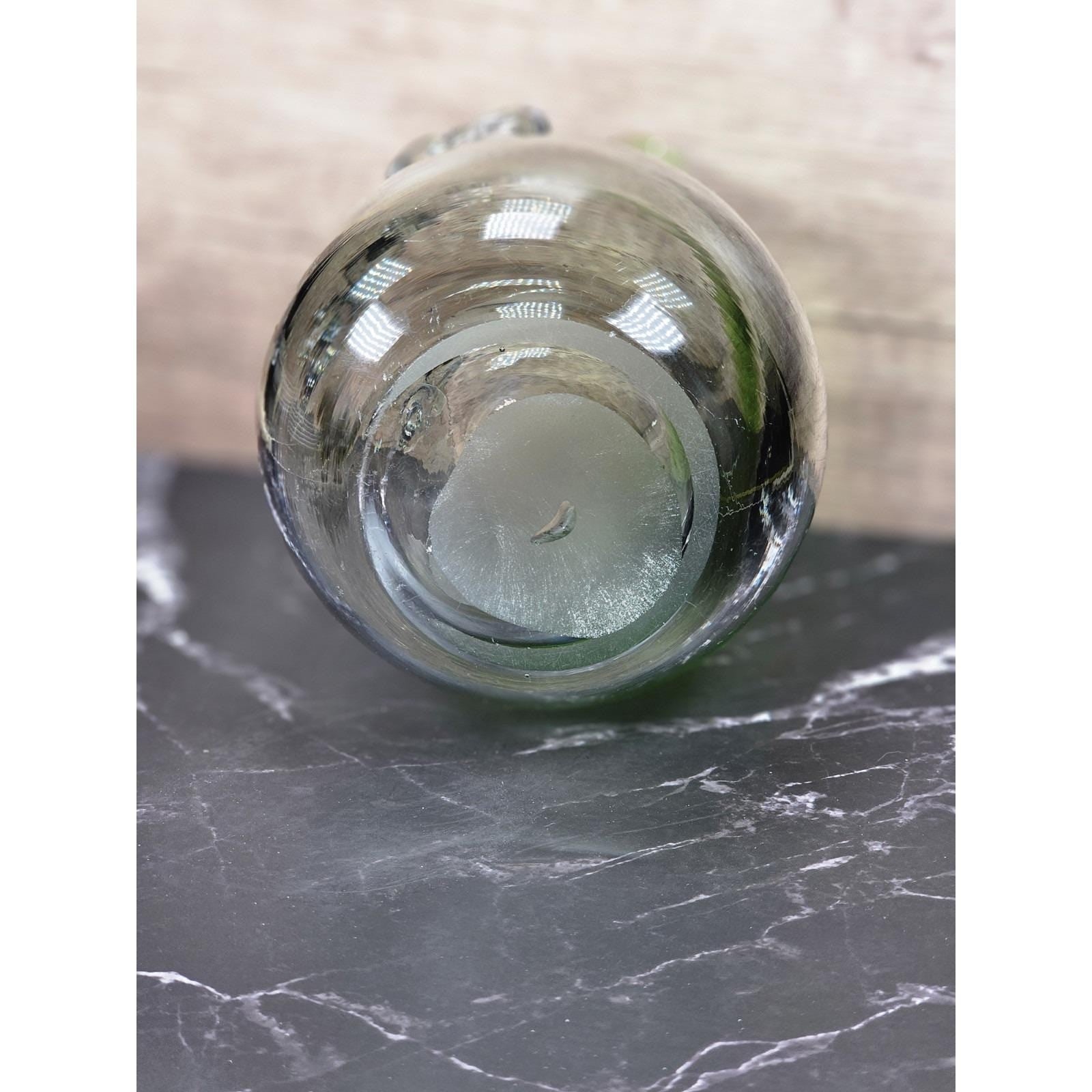 Vintage Hand Blown Glass Owl Vase Green Clear Art Glass