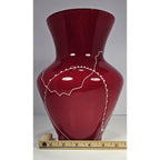 Red Glass Vase White Squiggle Lines Decorative Vase