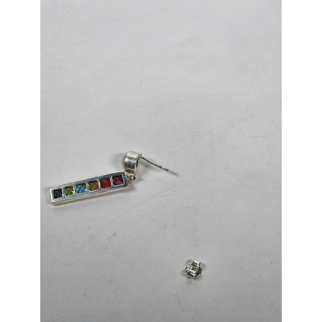 Vintage Rainbow Bar Drop Earrings with Pearl-Style Studs
