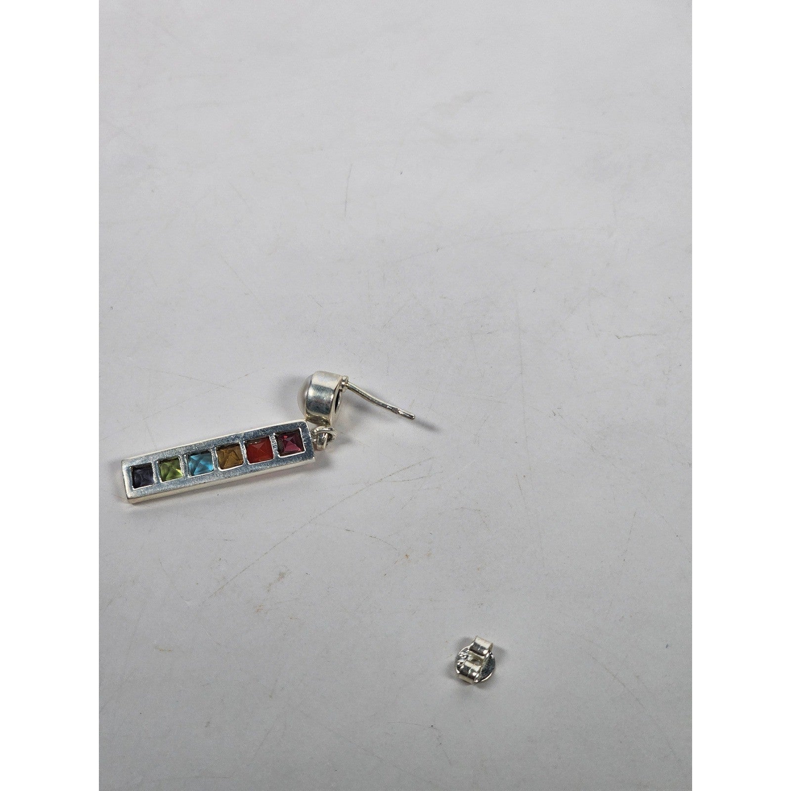 Vintage Rainbow Bar Drop Earrings with Pearl-Style Studs