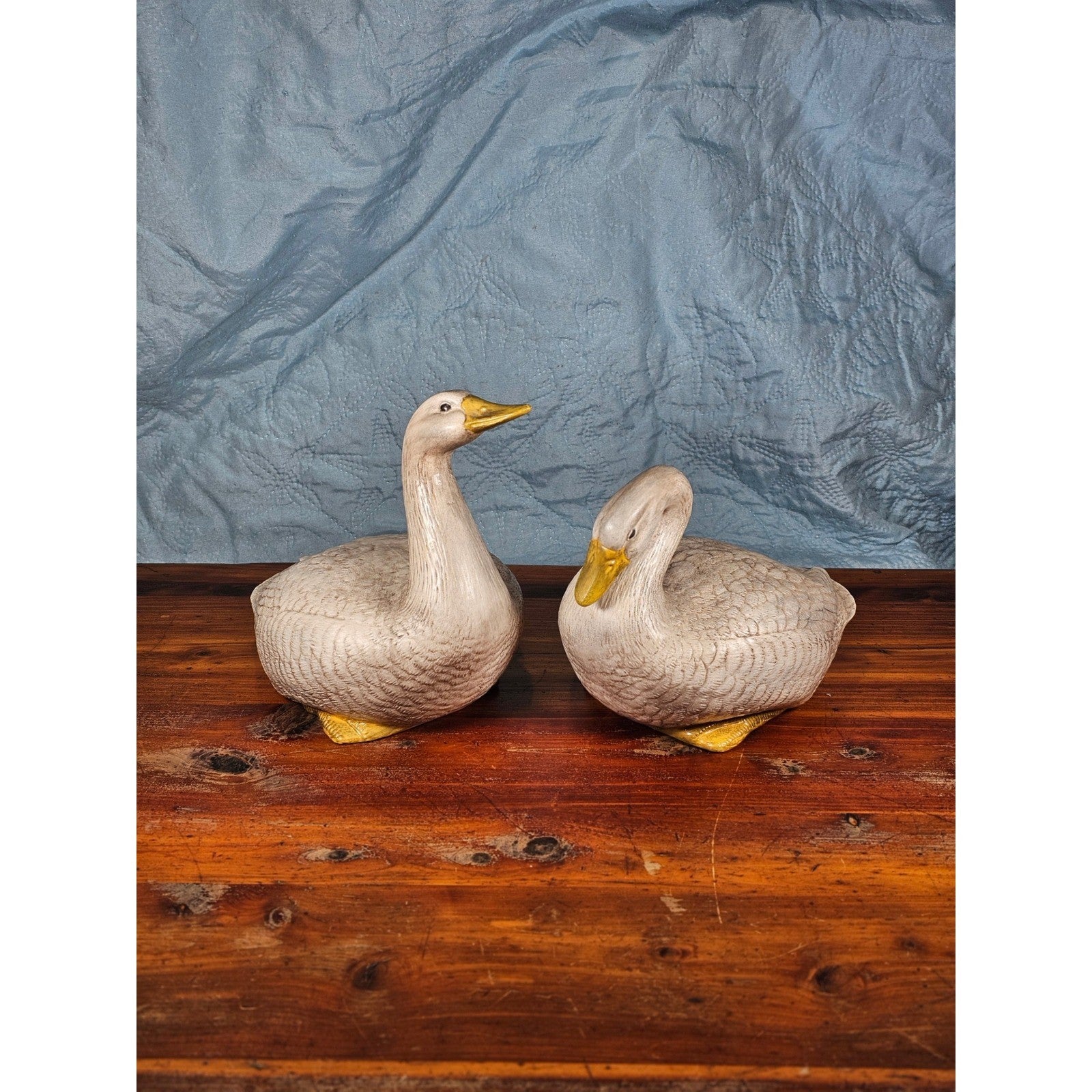 Vintage Pair Ceramic Duck Figurines Mallard Style Farmhouse Decor