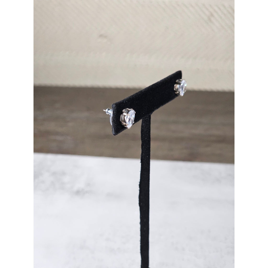 Vintage Oval Clear Rhinestone Stud Earrings Gold Tone