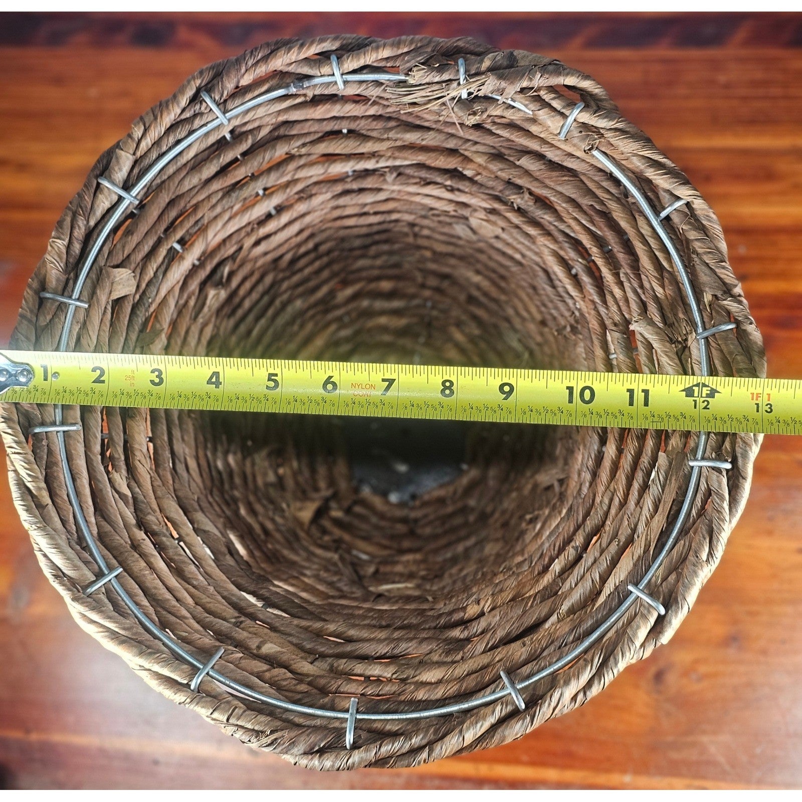 Vintage Woven Basket on Metal Pedestal Base | Rustic Farmhouse Decor |