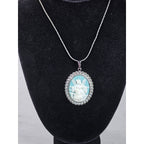 Vintage Angel Cameo Pendant Necklace Blue White Beaded Frame