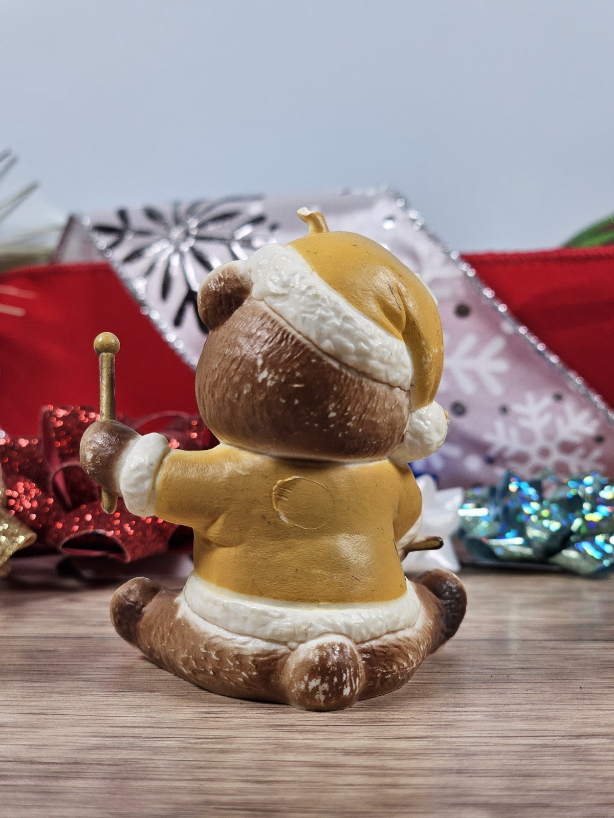 Vintage Hong Kong Christmas Ornament Teddy Bear Drummer Sitting Hat – Kitschy