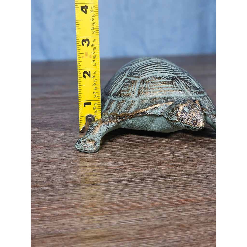 Cast Iron Turtle Decor Tabletop Accent Green Patina Coastal Figurine