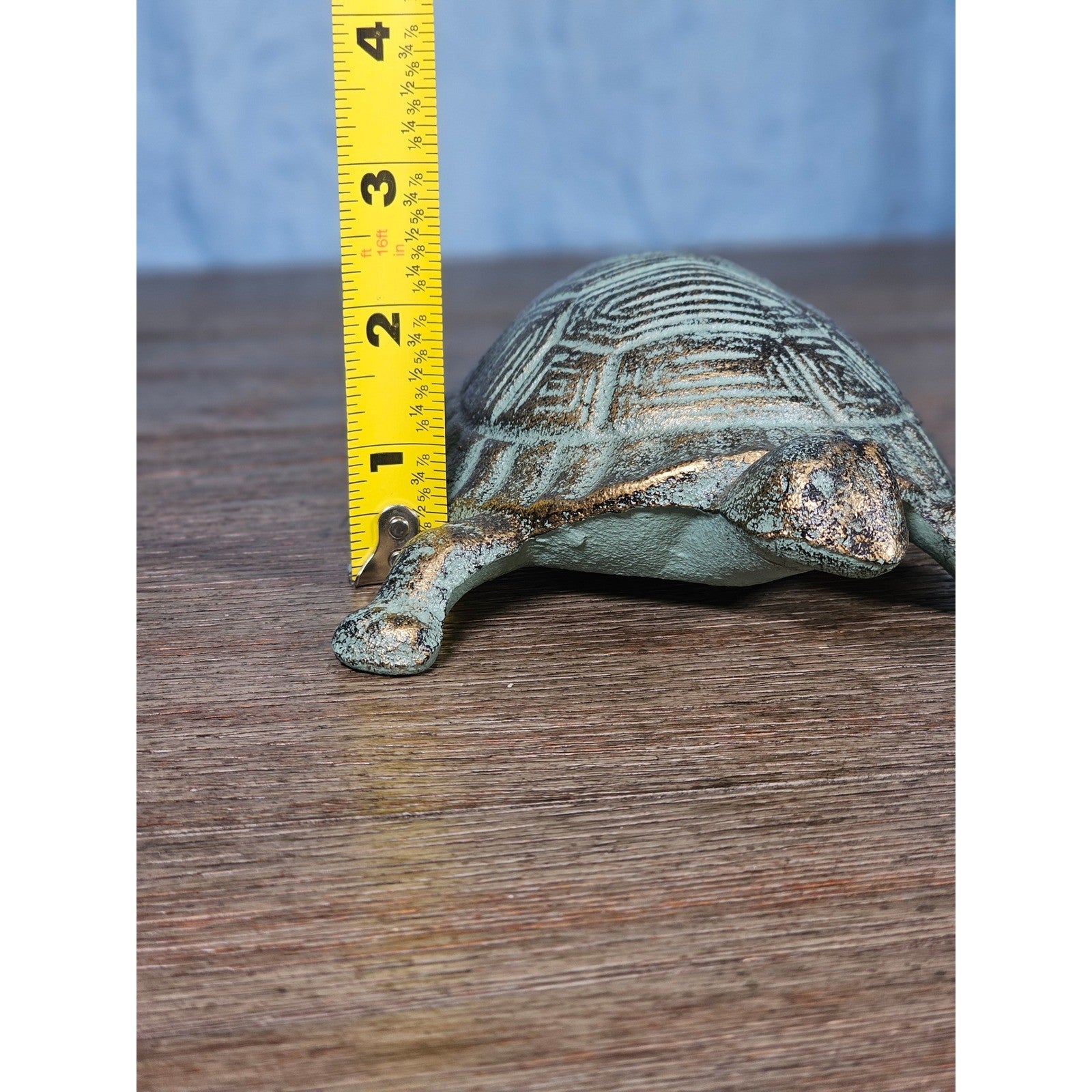 Cast Iron Turtle Decor Tabletop Accent Green Patina Coastal Figurine