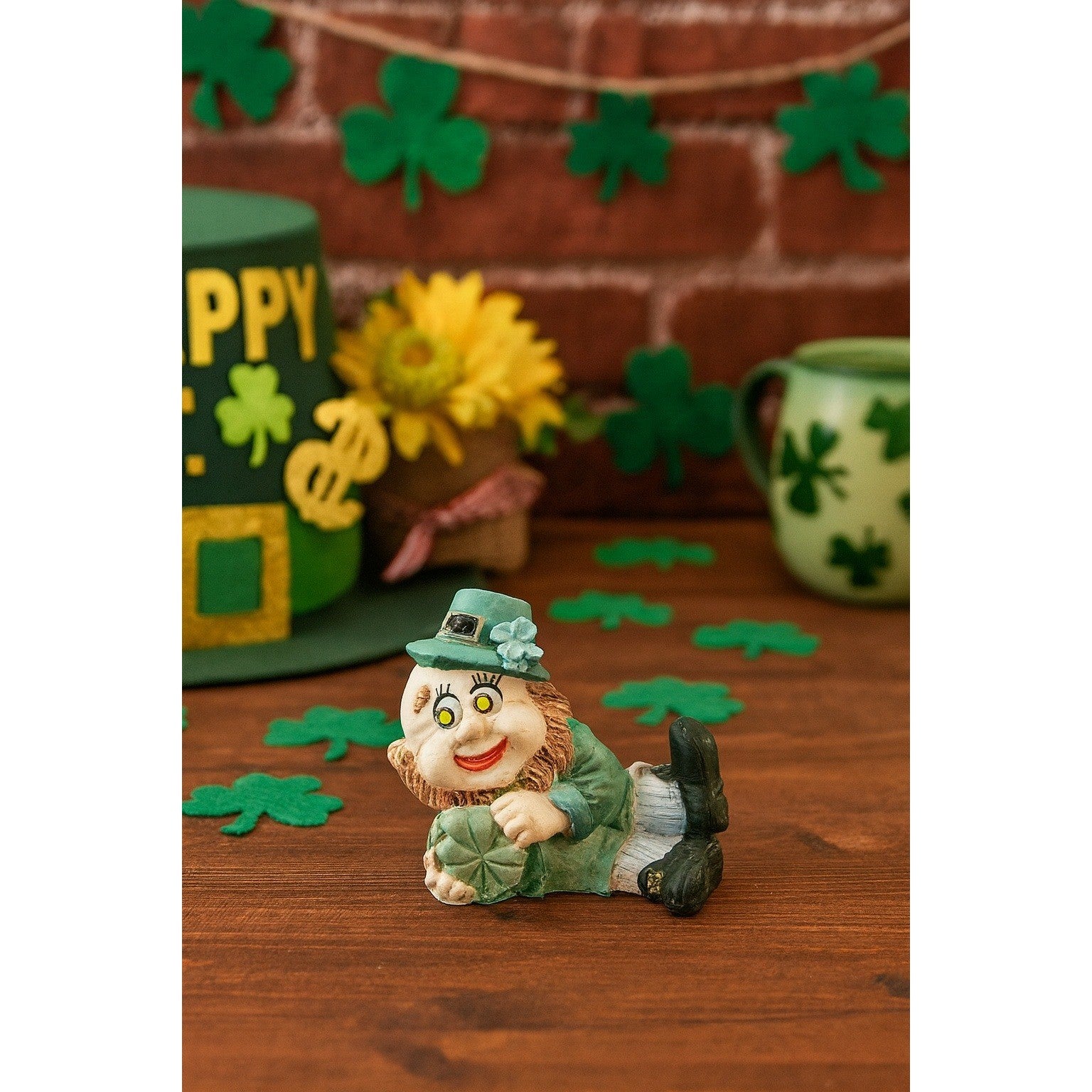 Vintage Leprechaun Figurine 1 7/8 Inch Shamrock St Patrick Decor