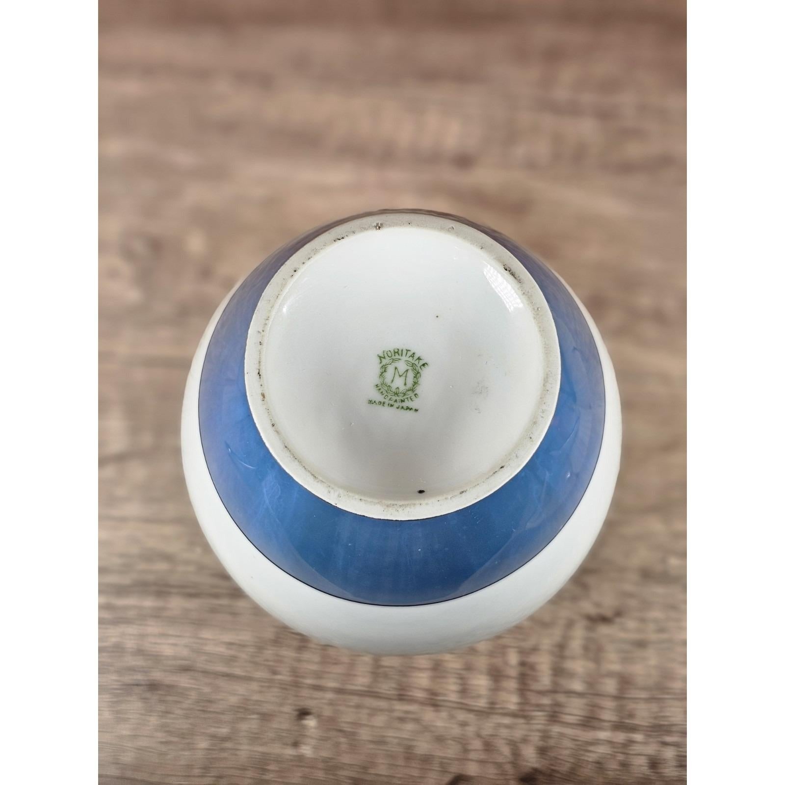 Vintage Asian Floral Ceramic Vase With Handles Blue White Pottery Decor