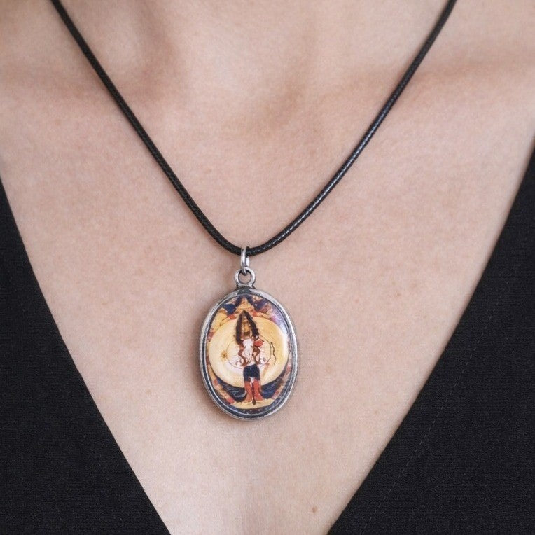 Vintage Religious Icon Pendant Necklace Oval Art Medallion