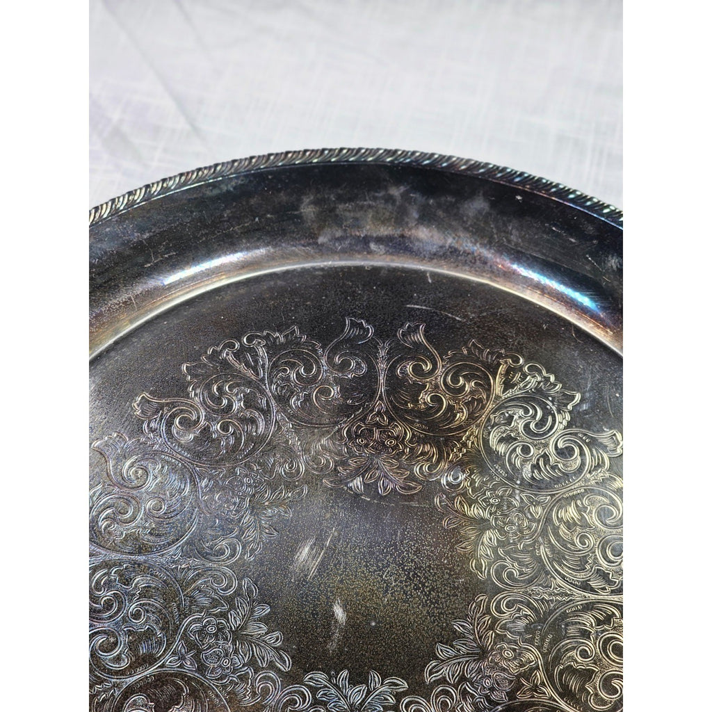 Vintage Wm Rogers Silver Plated Ornate Floral Serving Tray Plate