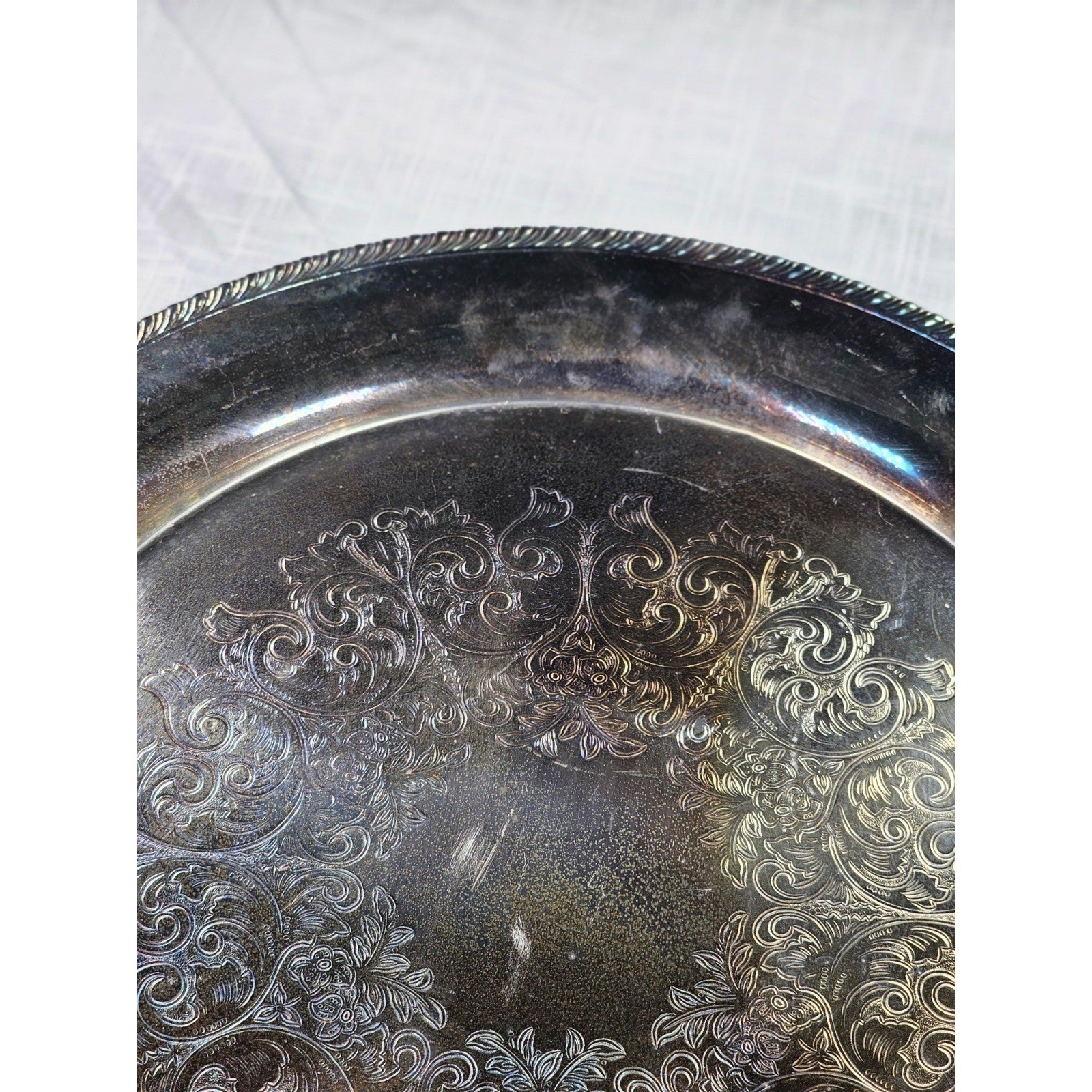 Vintage Wm Rogers Silver Plated Ornate Floral Serving Tray Plate