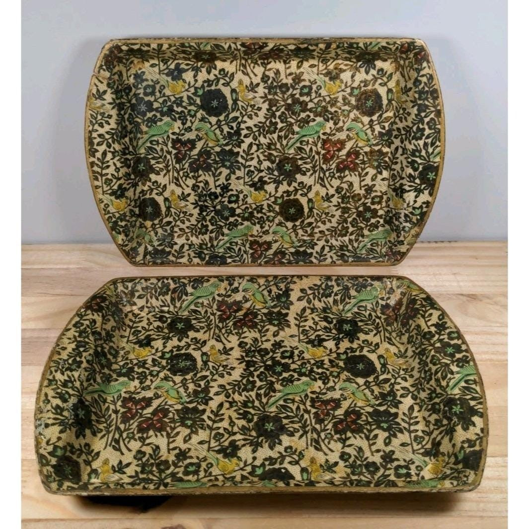 Japanese Trays Set of 2 Parrot Floral Mid Century Decorative Serving Trays