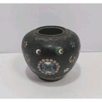 Vintage Cloisonne Mini Vase Black Floral Enamel 2.5" Collectible