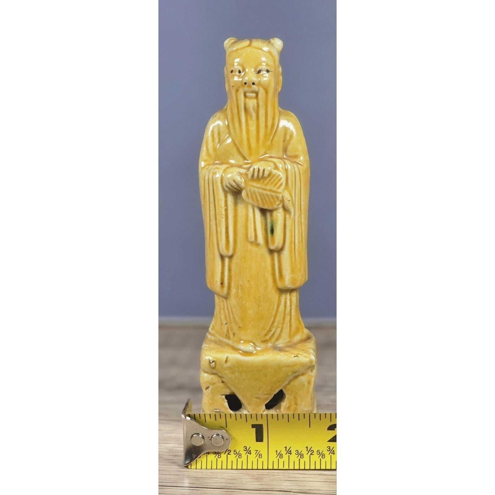Antique Shou Lao Porcelain Figurine God of Longevity Yellow Glaze Vintage