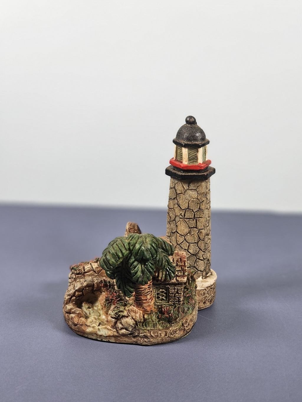 Vintage Ks Collection Lighthouse Figurine With Palm Tree & Cottage