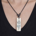 Vintage Carved Om Pendant Necklace Turquoise Inlay Rectangular
