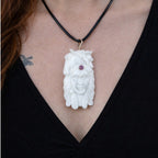 Vintage Buffalo Bone Carved Pendant Necklace Native Style 2.5 Inch