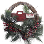 Rustic Red Truck Christmas Wreath Pinecones Berries Farmhouse Holiday Decor
