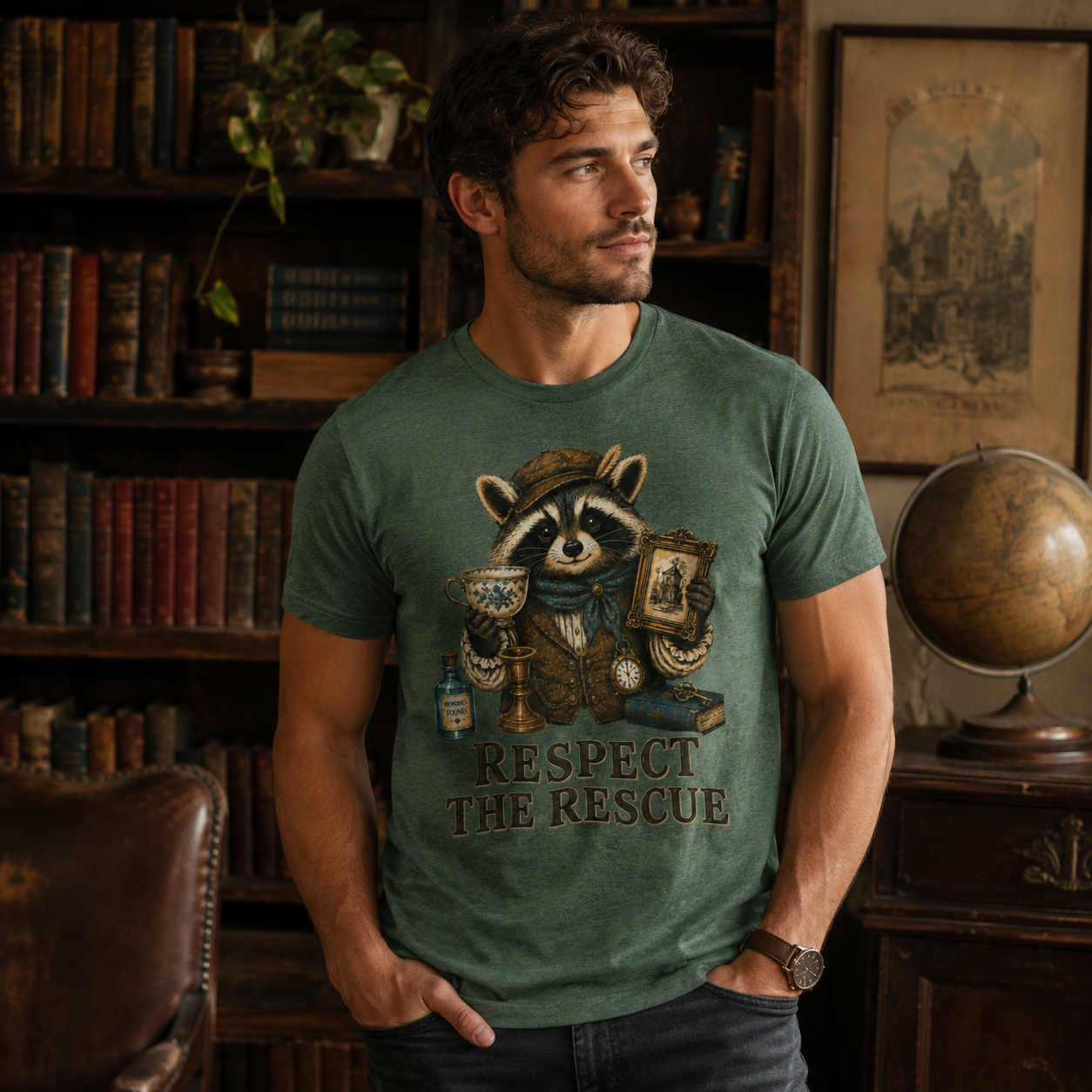 Respect The Rescue Raccoon Tee, Vintage Thrift Lover Shirt, Estate Sale Gift