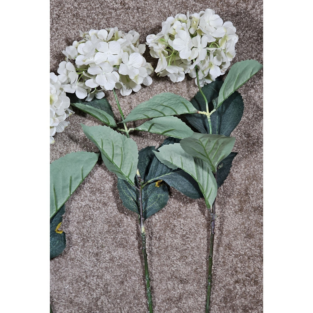 Vintage Artificial Hydrangea Flowers Set of 4 White Floral Stems