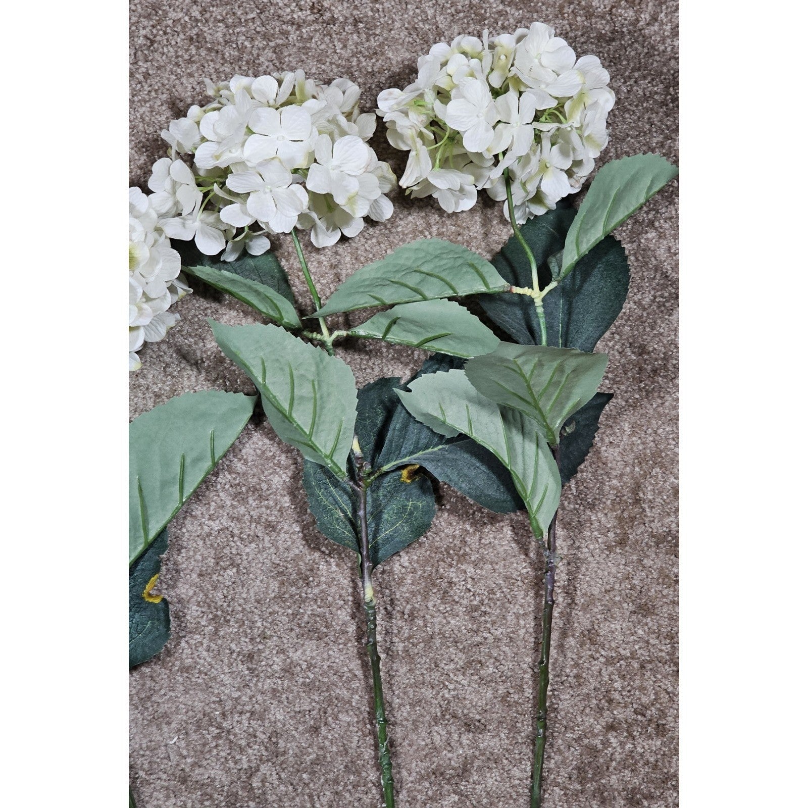 Vintage Artificial Hydrangea Flowers Set of 4 White Floral Stems