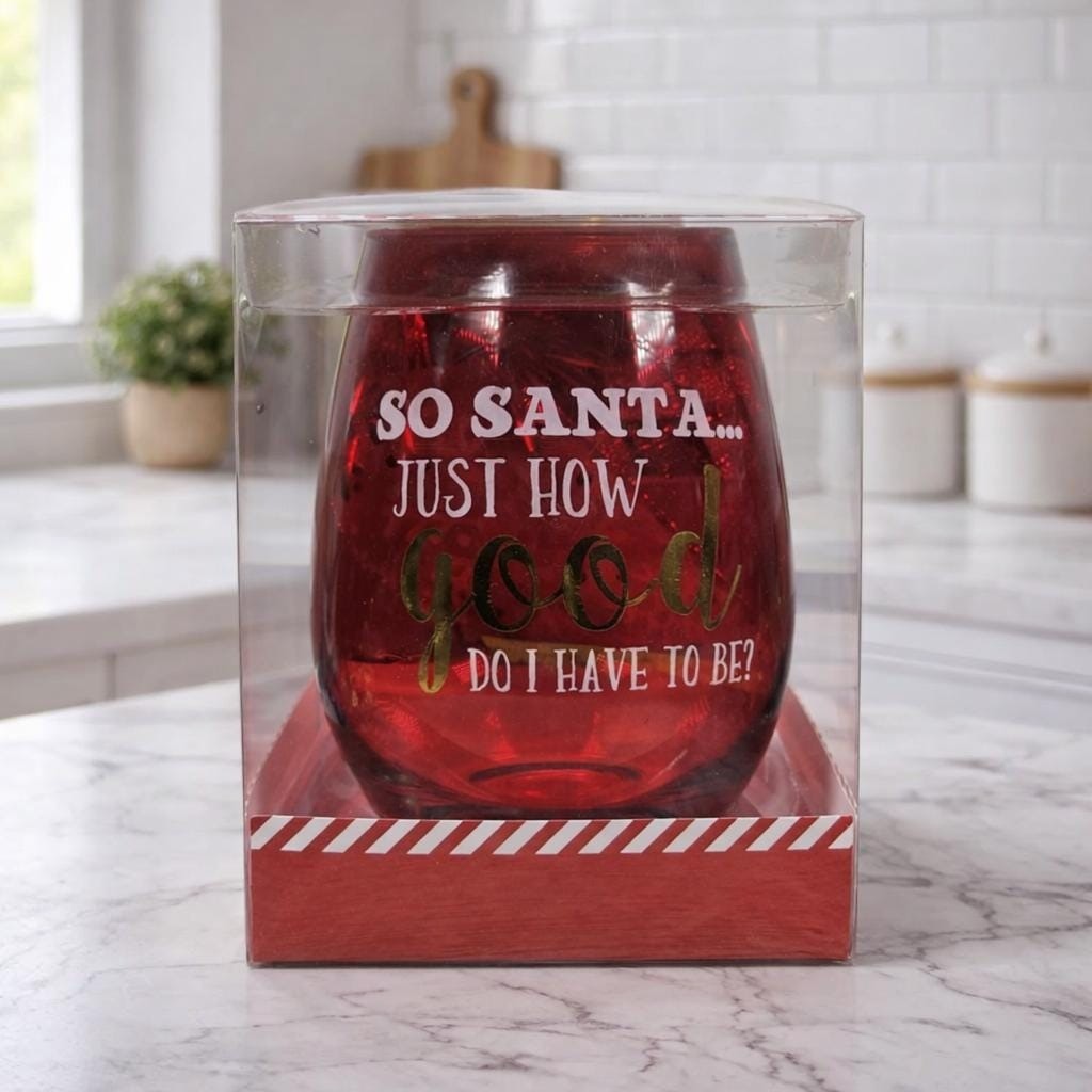 Christmas Stemless Wine Glass Funny Santa Red Holiday Glass
