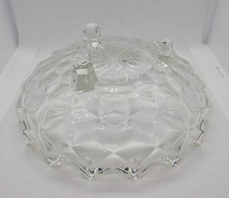 Fostoria American Cubist 3-Footed Clear Pressed Glass Bowl