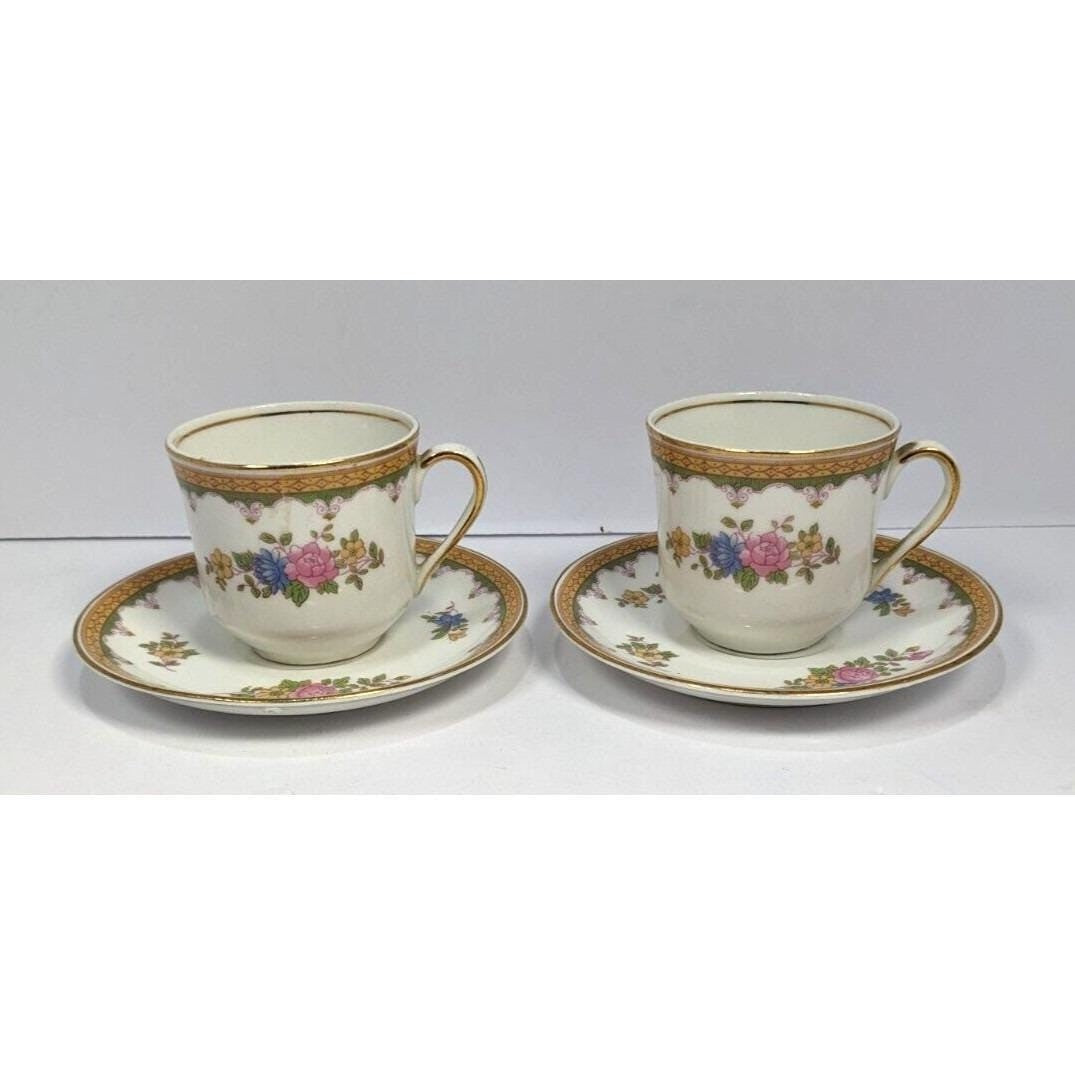 Pope Gosser Teacup and Saucer Set Gold Trim Vintage Set of 2