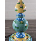 Vintage Hand Painted Wood Table Lamp Floral Blue Yellow Polka Dot