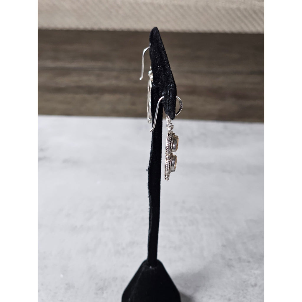 Vintage 925 Sterling Silver Citrine Drop Earrings Teardrop Dangle