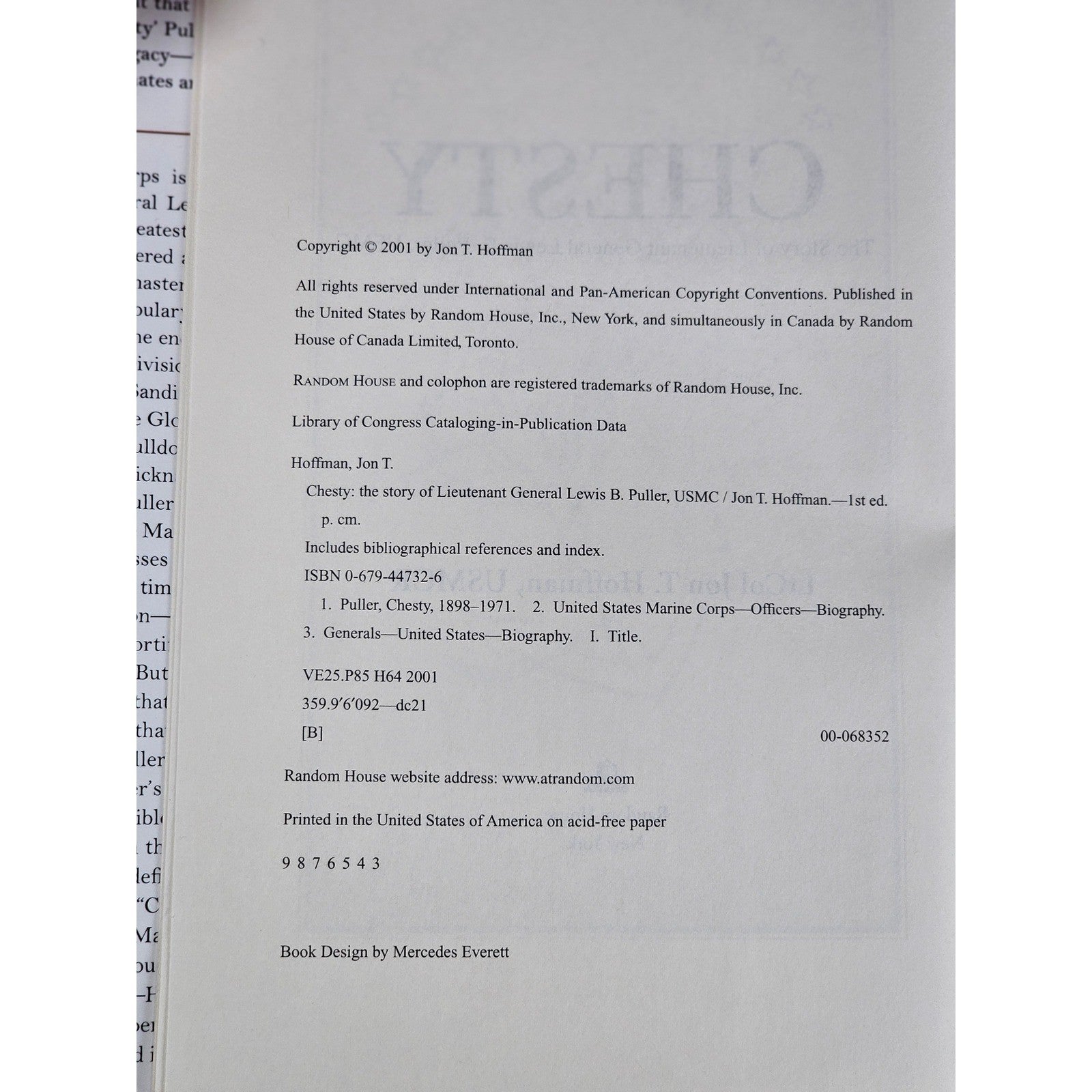 Chesty Lewis B Puller Biography 2001 Hardcover Jon T Hoffman