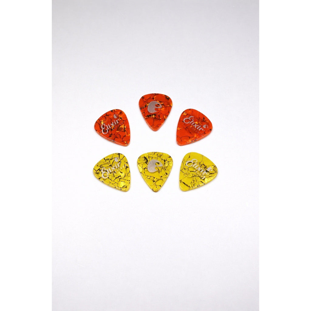 Elixir Promotional Thin Guitar Picks Set of 6 Celluloid Orange 0.55 Yellow 0.59