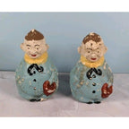 Antique Figural Salt Pepper Shakers Men Holding Hat Vintage Set