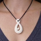 Vintage Carved Bone Hei Matau Fish Hook Pendant Necklace