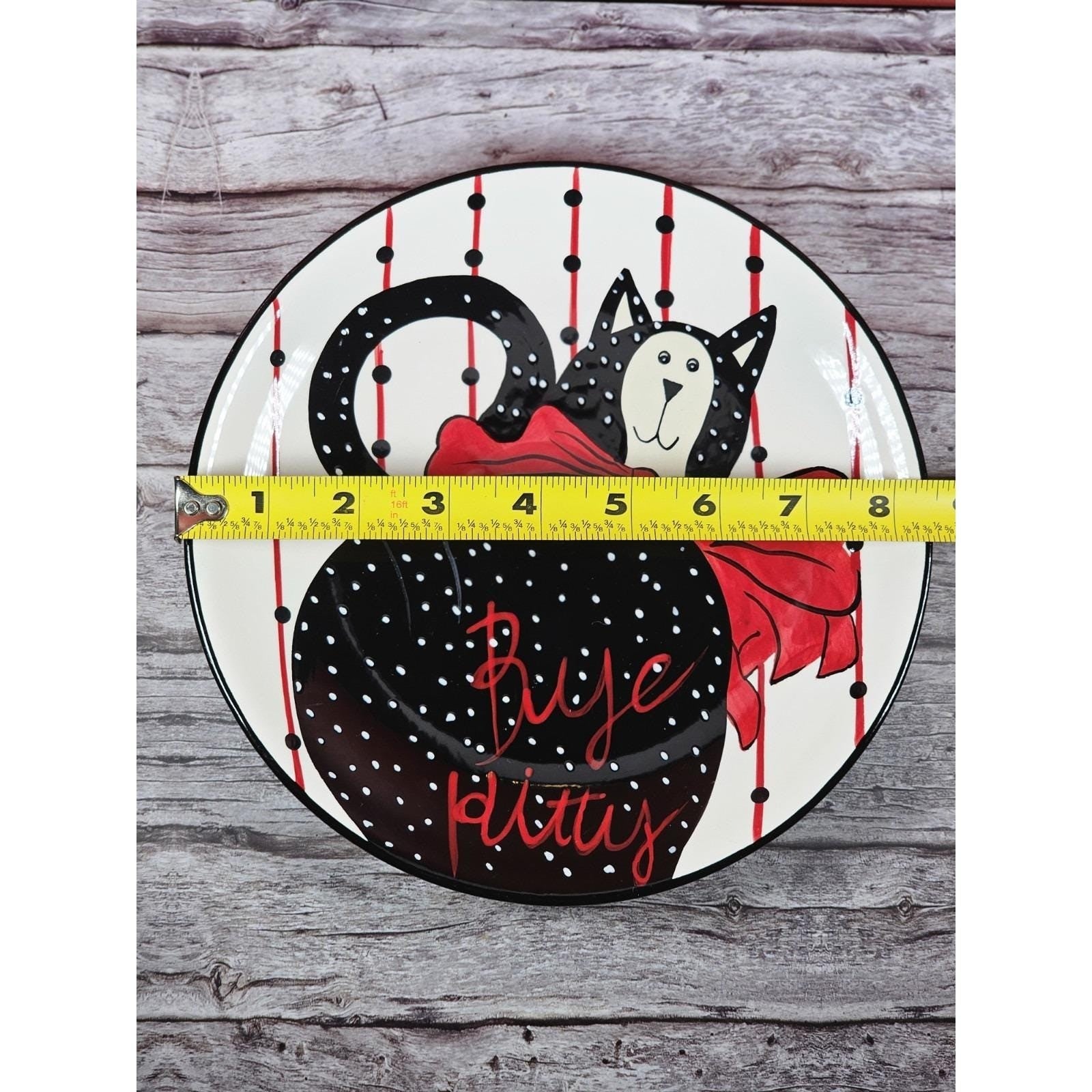 Vintage Boyd's Home Purrfectly Posh Black Cat Plate Polka Dot Decor