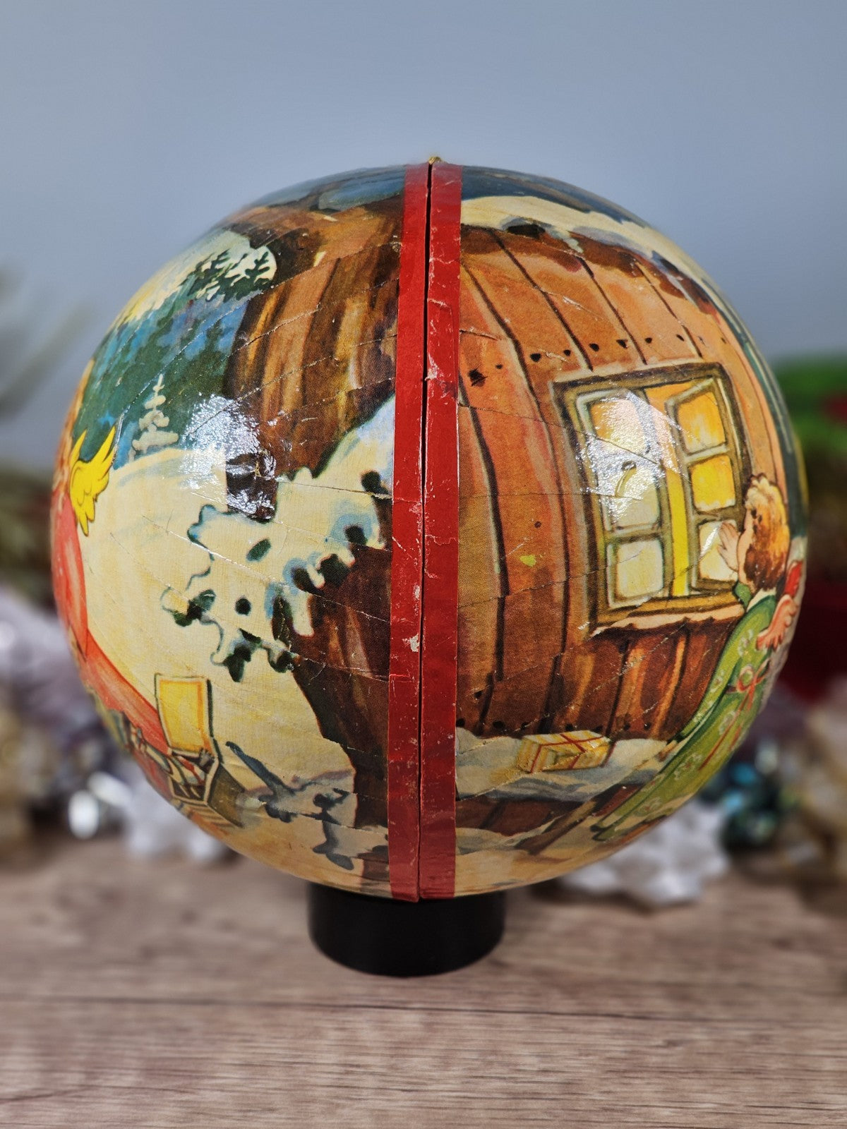 Vintage 1950s German Paper-Mâché Angel Tree Ball Candy Container Christmas