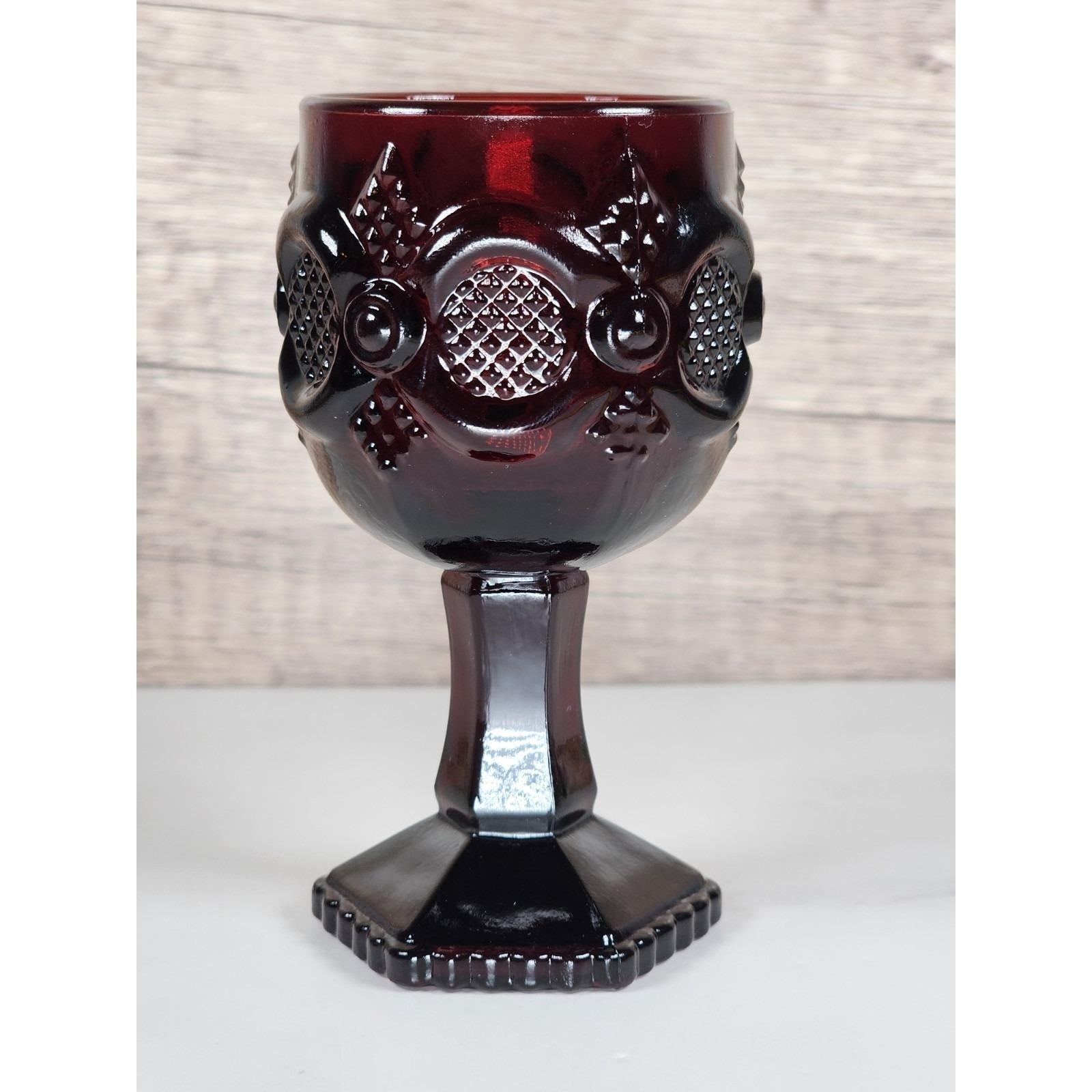 Vintage Avon Cape Cod Ruby Red Wine Goblet Victorian Pressed Glass