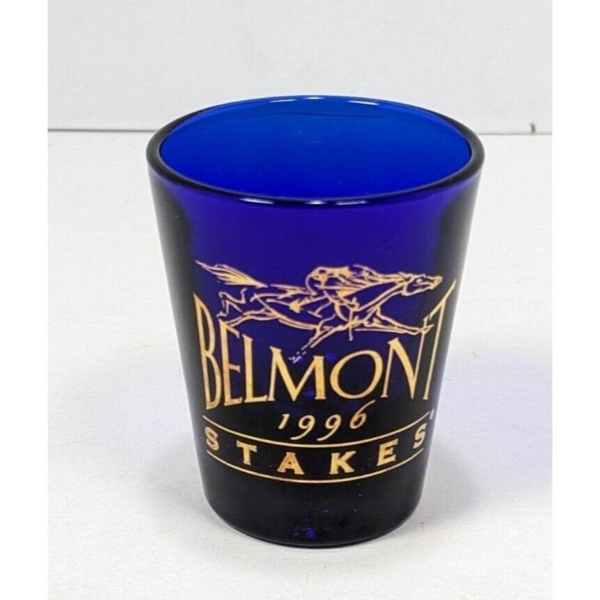 1996 Belmont Stakes Shot Glass Cobalt Blue Gold Lettering