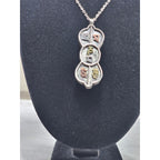 Vintage Mixed Metal Script Pendant Necklace Silver Tone Spiritual Charm