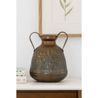 Vintage Hammered Copper Pitcher with Dual Handles Scalloped Design