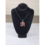 Vintage Sterling Silver Om Pendant Necklace Red Inlay Symbol
